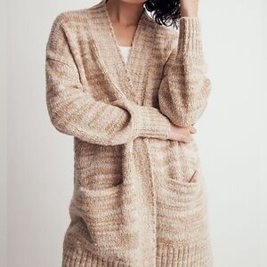 Madewell Wool Space-Dyed Long Oversized Cardigan Sweater Beige Medium